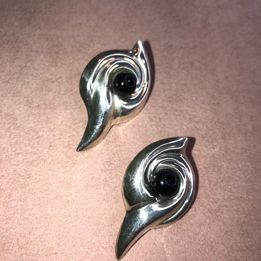 Mexico Sterling Silver 925 Vintage Signed Modernist 2”  Pierced Earrings